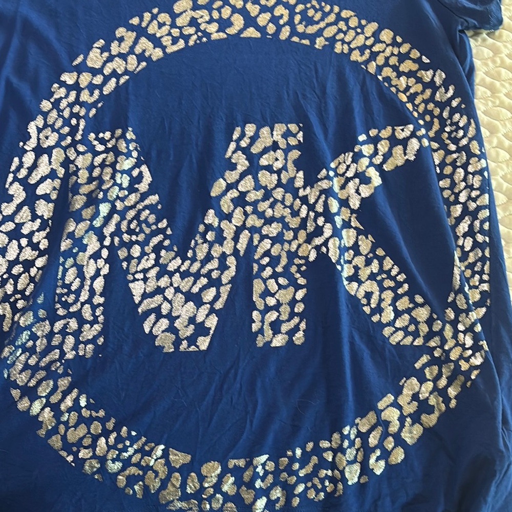 Michael Kors Royal Blue Tee with Metallic Silver MK Design - Picture 5 of 6